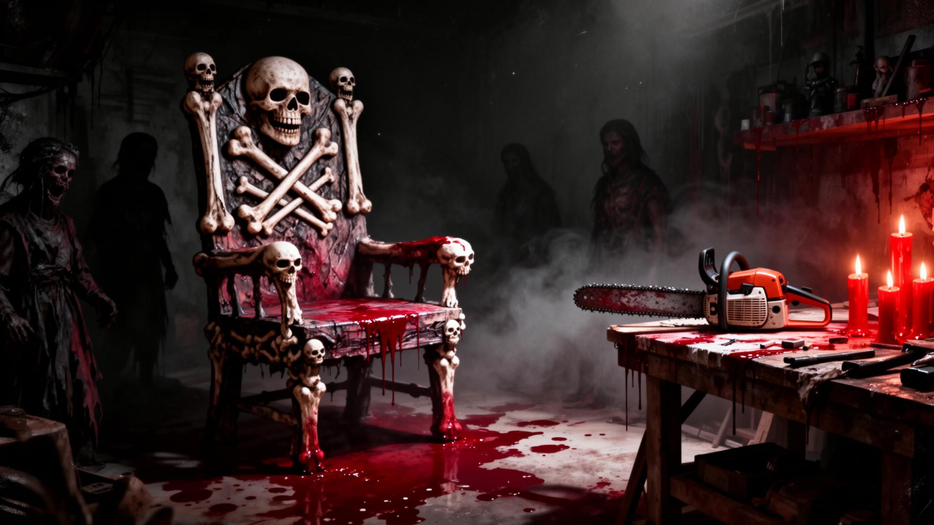 Horror workshop with custom skull chair